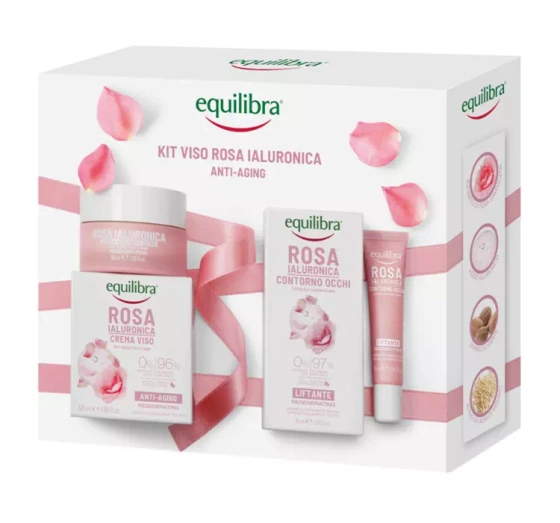 EQUILIBRA ROSA НАБІР ТРОЯНДОВОЇ КОСМЕТИКИ ДЛЯ ДОГЛЯДУ КРЕМ ДЛЯ ОБЛИЧЧЯ 50МЛ + КРЕМ ПІД ОЧІ 15МЛ