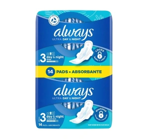 ALWAYS ULTRA ГИГИЕНИЧЕСКИЕ ПРОКЛАДКИ С КРЫЛЬЦАМИ 3 DAY & NIGHT 14 ШТ