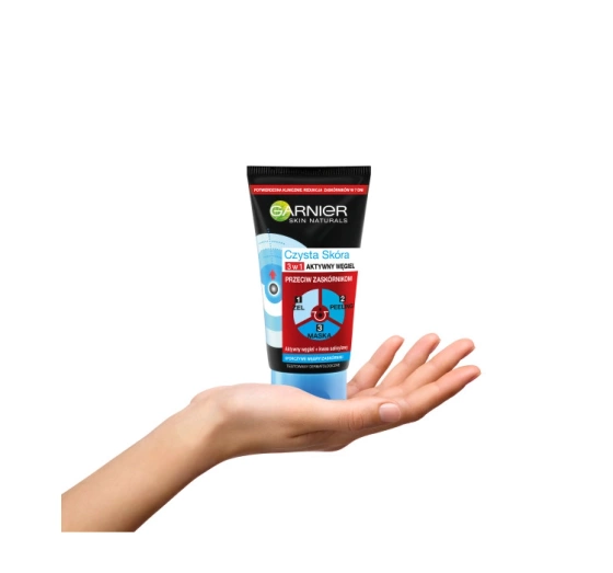 GARNIER ЧИСТАЯ КОЖА АКТИВИРОВАННЫЙ УГОЛЬ 3В1 ГЕЛЬ ПИЛИНГ МАСКА ПРОТИВ УГРЕЙ 150МЛ