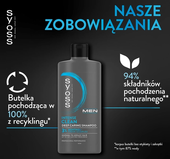 Натисніть на картинку, щоб її збільшити SYOSS MEN CLEAN AND COOL ШАМПУНЬ ДЛЯ НОРМАЛЬНОГО І ЖИРНОГО ВОЛОССЯ 440МЛ