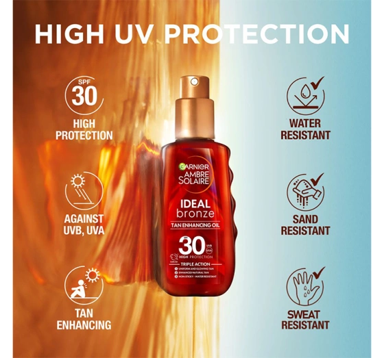 GARNIER AMBRE SOLAIRE IDEAL BRONZE ОЛІЯ ДЛЯ ПРИСКОРЕННЯ ЗАСМАГИ SPF30 150МЛ