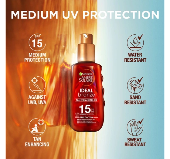 GARNIER AMBRE SOLAIRE IDEAL BRONZE ОЛІЯ ДЛЯ ПРИСКОРЕННЯ ЗАСМАГИ SPF15 150МЛ
