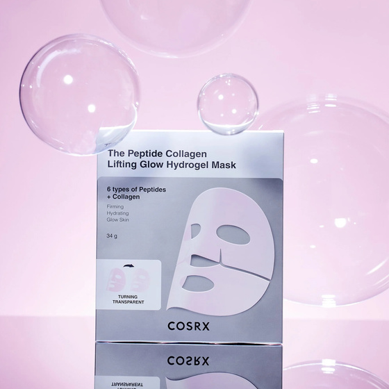 COSRX Peptide Collagen Glow Hydrogel Mask гідрогелева тканинна маска з пептидами та колагеном, 34 г