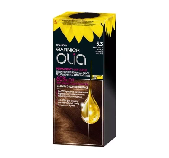 GARNIER OLIA СТІЙКА ФАРБА ДЛЯ ВОЛОССЯ БЕЗ АМІАКУ 5.3 ЗОЛОТИСТИЙ КАШТАНОВИЙ