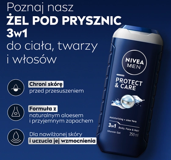Нажмите на картинку, чтобы ее увеличить NIVEA MEN PROTECT CARE ГЕЛЬ ДЛЯ ТЕЛА, ЛИЦА И ВОЛОС 250МЛ