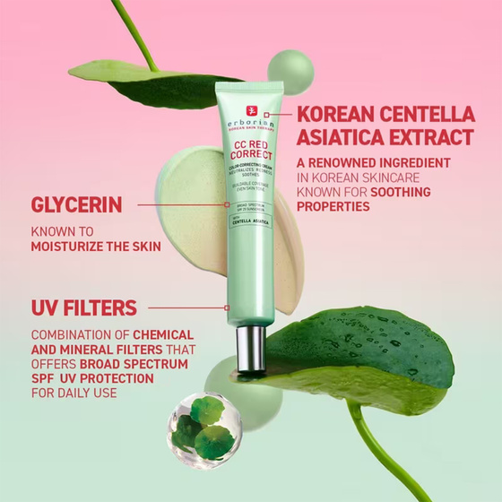 Erborian CC Red Correct SPF25 — освітлюючий крем CC із зеленим пігментом, що вирівнює тон шкіри, 15 мл