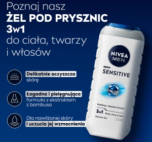 NIVEA MEN SENSITIVE ДЕЛИКАТНЫЙ ГЕЛЬ ДЛЯ ДУША ДЛЯ МУЖЧИН ДЛЯ ТЕЛА, ЛИЦА И ВОЛОС 250МЛ