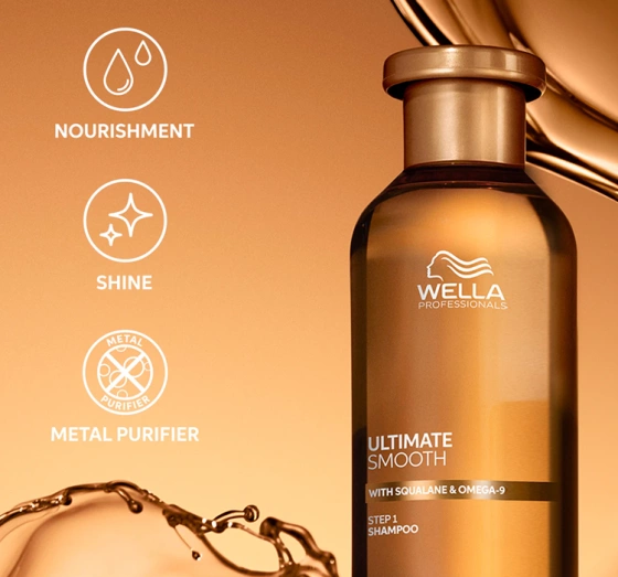 Натисніть на картинку, щоб її збільшити Wella Professionals Ultimate Smooth живильний шампунь для сухого та пухнастого волосся 250 мл