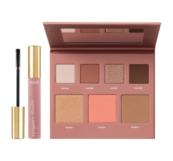 Нажмите на картинку, чтобы ее увеличить Paese Double Glow Look подарочный набор для макияжа: тушь для ресниц 2 в 1 Eyegasm Double Serum Mascara 9 мл + палетка для макияжа лица и глаз Get The Glow Look 16 г