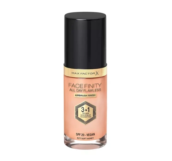 MAX FACTOR FACEFINITY ALL DAY FLAWLESS 3IN1 ВЕГАНСЬКИЙ ТОНАЛЬНИЙ ЗАСІБ N77 SOFT HONEY 30МЛ