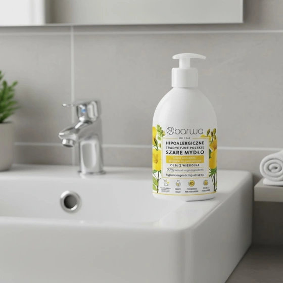 Barwa Гипоаллергенное традиционное польское серое жидкое мыло с маслом вечерней примулы 500 мл