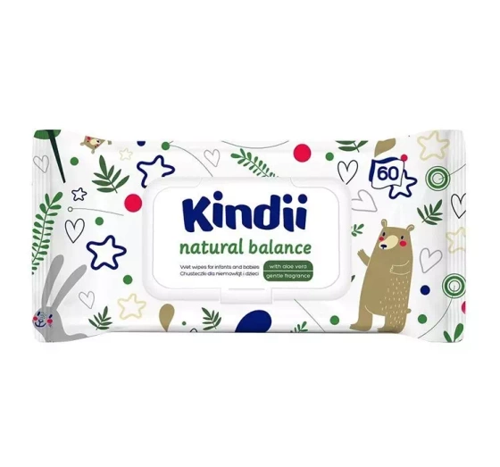 CLEANIC KINDII NATURAL BALANCE ЗВОЛОЖУВАЛЬНІ СЕРВЕТКИ ДЛЯ ДІТЕЙ І НЕМОВЛЯТ 60 ШТУК