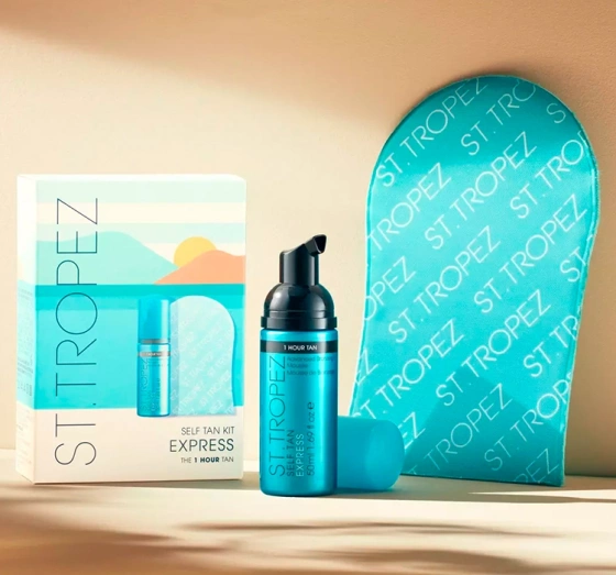 ST. TROPEZ SELF TAN EXPRESS KIT НАБІР КОСМЕТИКИ ПІНА ДЛЯ АВТОЗАСМАГИ + РУКАВИЦЯ