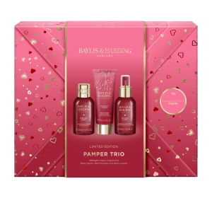 Baylis & Harding Midnight Cherry подарунковий набір косметики: піна для ванни 100 мл + спрей для тіла 95 мл + бальзам для тіла 50 мл