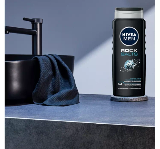 NIVEA MEN ROCK SALT ГЕЛЬ ДЛЯ ДУШУ З СІЛЛЮ ДЛЯ МИТТЯ ТІЛА, ОБЛИЧЧЯ І ВОЛОССЯ 500МЛ