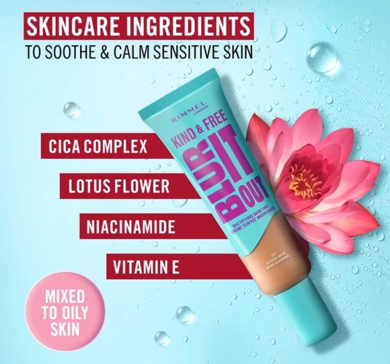 Rimmel Kind & Free Blur It Out легкий матуючий тональний засіб 160 Vanilla 30мл