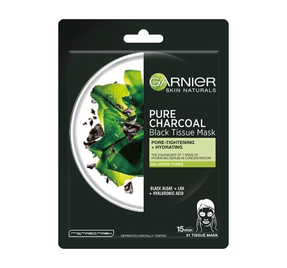 GARNIER SKIN NATURALS PURE CHARCOAL ОЧИЩАЮЧА ТКАНИННА МАСКА З ВУГІЛЛЯМ 28Г