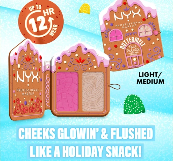 Натисніть на картинку, щоб її збільшити NYX Professional Makeup Buttermelt Face Palette Mulled And Merry палітра для контурування обличчя Light/Medium 2 x 5 г