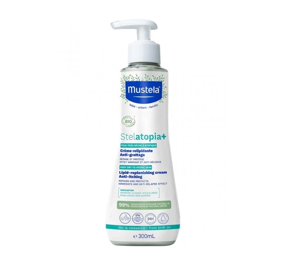 Mustela Stelatopia+ крем для відновлення ліпідів проти свербіння для дітей та дорослих 300 мл