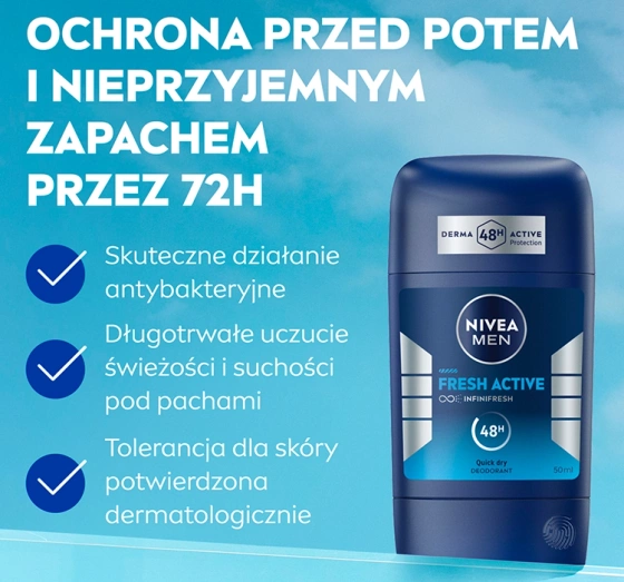NIVEA MEN FRESH ACTIVE ДЕЗОДОРАНТ-СТИК ДЛЯ МУЖЧИН 50МЛ