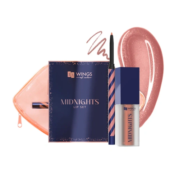 AA Wings Of Color Midnights подарунковий набір для макіяжу губ: олівець для губ 0,25 г + помада 5 мл + косметичка 01 Moon Beige