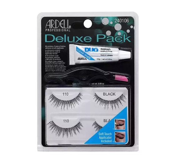 ARDELL DELUXE PACK НАБОР РЕСНИЦ 2 ПАРЫ  110 BLACK + КЛЕЙ + АППЛИКАТОР 