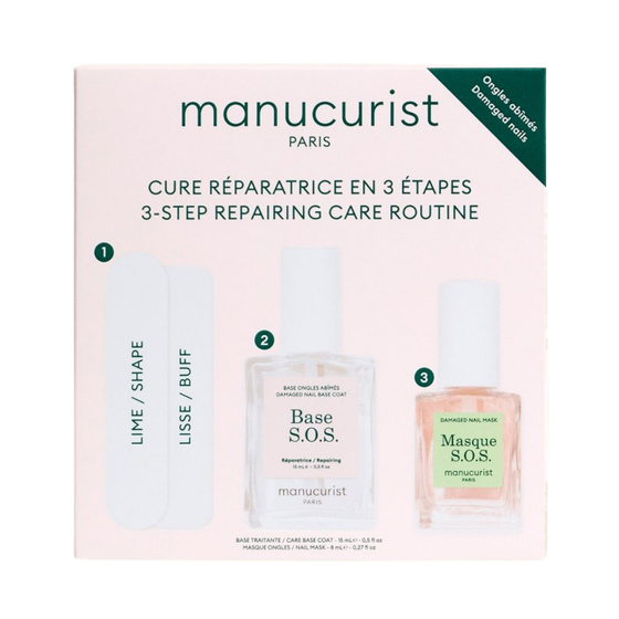 Натисніть на картинку, щоб її збільшити Manucurist 3-Step Repairing Care Routine — відновлюючий набір для догляду за м’якими та пошкодженими нігтями