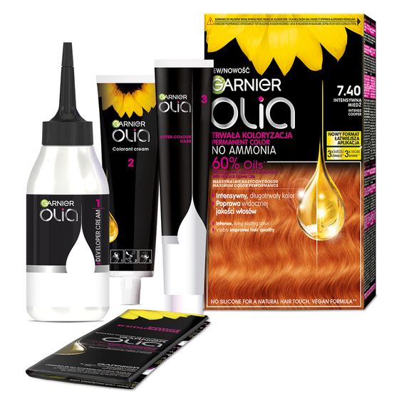 GARNIER OLIA СТІЙКА ФАРБА ДЛЯ ВОЛОССЯ БЕЗ АМІАКУ 7.40 ІНТЕНСИВНО МІДНИЙ