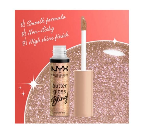 NYX PROFESSIONAL MAKEUP BUTTER GLOSS BLING БЛИСК ДЛЯ ГУБ 01 BRING THE BLING 8МЛ