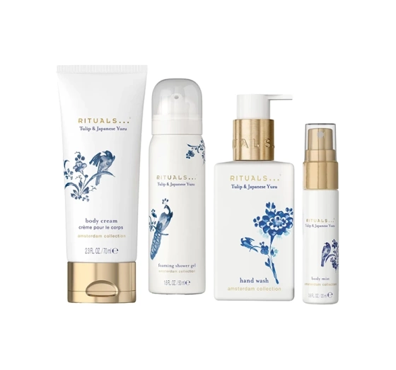 Rituals Amsterdam Collection Tulip & Japanese Yuzu набор миникосметики пенка для душа + крем для тела + крем для рук + спрей для тела + косметичка