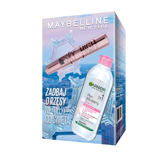 MAYBELLINE ПОДАРУНКОВИЙ НАБІР ТУШ ДЛЯ ВІЙ SKY HIGH + МІЦЕЛЯРНА ВОДА GARNIER