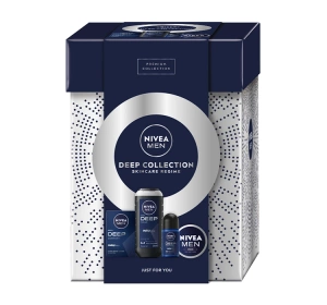 NIVEA MEN Deep Collection набір чоловічої косметики в подарунковій коробці: лосьйон після гоління + крем для обличчя та тіла + гель для душу + кульковий антиперспірант