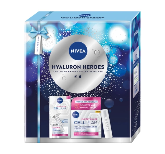 Нажмите на картинку, чтобы ее увеличить NIVEA Hyaluron Heroes набор косметики по уходу за лицом: сыворотка + крем SPF30 + бальзам для губ