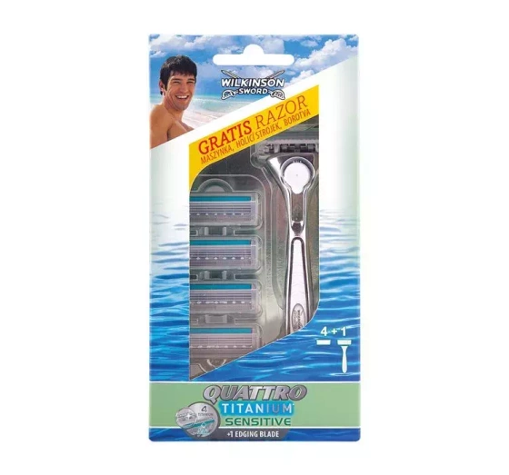 WILKINSON SWORD QUATTRO TITANIUM SENSITIVE ЧОЛОВІЧИЙ СТАНОК ДЛЯ ГОЛІННЯ + 5 КАРТРИДЖІВ