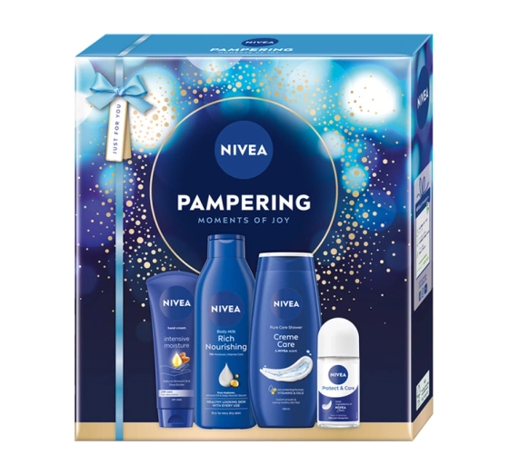 Нажмите на картинку, чтобы ее увеличить NIVEA Pampering набор косметики по уходу за телом: гель для душа + молочко для тела + крем для рук + шариковый антиперспирант