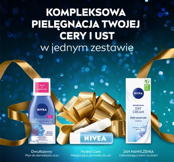 Нажмите на картинку, чтобы ее увеличить NIVEA Fresh Skin набор косметики по уходу за лицом: средство для снятия макияжа + дневной крем с SPF15 + защитная помада с SPF15
