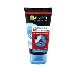 GARNIER ЧИСТАЯ КОЖА АКТИВИРОВАННЫЙ УГОЛЬ 3В1 ГЕЛЬ ПИЛИНГ МАСКА ПРОТИВ УГРЕЙ 150МЛ