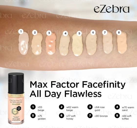MAX FACTOR FACEFINITY ALL DAY FLAWLESS 3IN1 ВЕГАНСЬКИЙ ТОНАЛЬНИЙ ЗАСІБ N77 SOFT HONEY 30МЛ