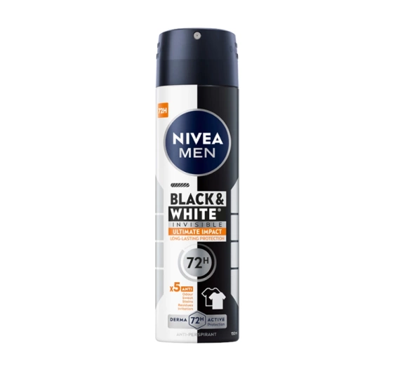 NIVEA MEN BLACK&WHITE INVISIBLE ULTIMATE IMPACT 5IN1 АНТИПЕРСПІРАНТ-СПРЕЙ ДЛЯ ЧОЛОВІКІВ 150МЛ