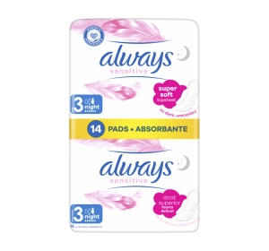 ALWAYS SENSITIVE ГІГІЄНІЧНІ ПРОКЛАДКИ З КРИЛЬЦЯМИ 3 NIGHT 14 ШТ