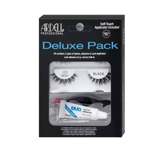 Нажмите на картинку, чтобы ее увеличить ARDELL DELUXE PACK НАБОР РЕСНИЦ 2 ПАРЫ 120 DEMI BLACK + КЛЕЙ + АППЛИКАТОР