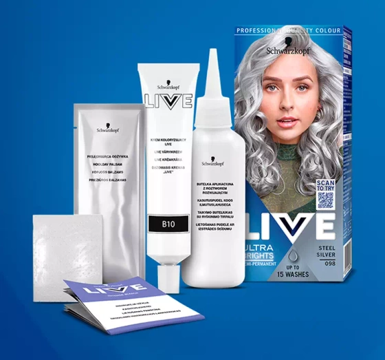 SCHWARZKOPF LIVE ULTRA BRIGHTS PRETTY PASTELS КРАСКА ДЛЯ ВОЛОС СРЕДНЕЙ УСТОЙЧИВОСТИ 098 STEEL SILVER