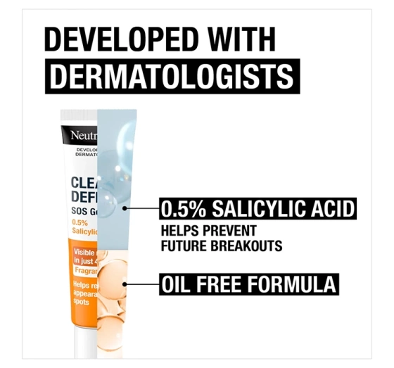 Натисніть на картинку, щоб її збільшити Neutrogena Clear&Defend SOS Gel 0,5% Salicylic Acid точковий гель для боротьби з недоліками шкіри 15 мл