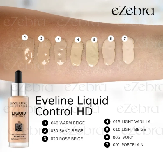 EVELINE LIQUID CONTROL ТОНАЛЬНА ОСНОВА 015 LIGHT VANILLA