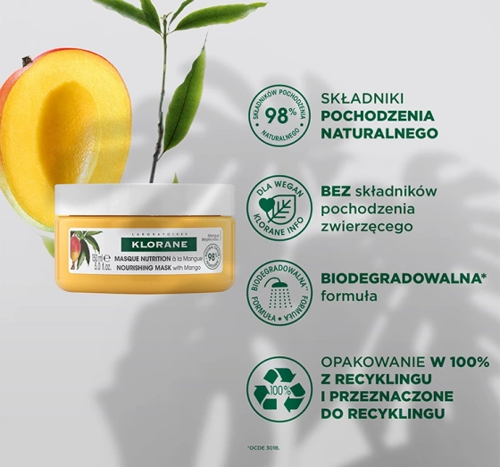 Натисніть на картинку, щоб її збільшити KLORANE ЖИВИЛЬНА МАСКА ДЛЯ СУХОГО ВОЛОССЯ МАНГО 150МЛ