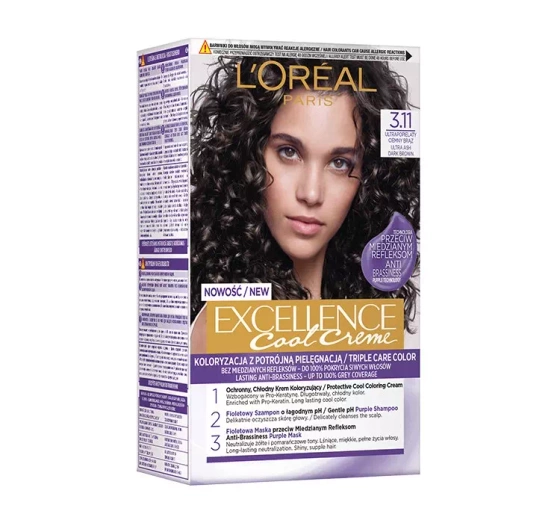 LOREAL EXCELLENCE COOL CREME  3.11 УЛЬТРАПОПЕЛЯСТИЙ ТЕМНО КОРИЧНЕВИЙ