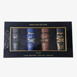 Lattafa Asad Collection подарочный набор: парфюмированная вода Asad 25 мл + Asad Elixir 25 мл + Asad Bourbon 25 мл + Asad Zanzibar 25 мл