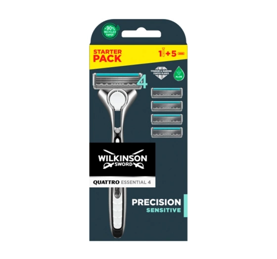 WILKINSON SWORD QUATTRO TITANIUM SENSITIVE ЧОЛОВІЧИЙ СТАНОК ДЛЯ ГОЛІННЯ + 5 КАРТРИДЖІВ