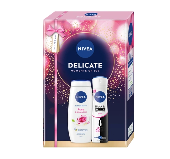 Натисніть на картинку, щоб її збільшити NIVEA Delicate набір косметики для догляду за тілом: гель для душу + антиперспірант-спрей