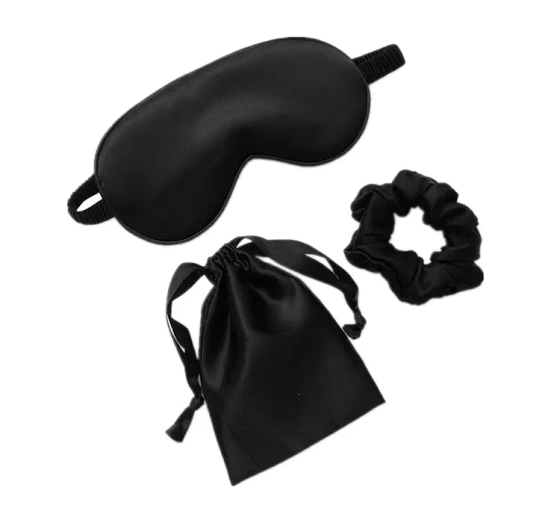 DENI CARTE ПОВ'ЯЗКАНА ОЧІ ДЛЯ СПАННЯ + РЕЗИНКА + ТОРБИНКА LIGHT BLACK